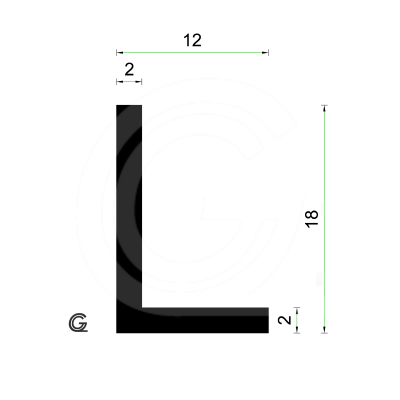 EPDM Rubber L-profile | 18 x 12 x 2 mm | roll 50 meter